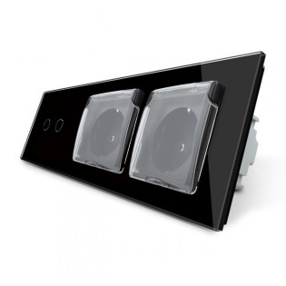 Сенсорный выключатель 2 канала Двойная розетка с крышкой IP44 Livolo черный стекло (VL-C702/C7C2EUWF-12) Сенсорный выключатель 2 канала Двойная розетка с крышкой IP44 Livolo черный стекло (VL-C702/C7C2EUWF-12)
