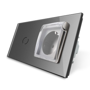 Сенсорный выключатель Розетка с крышкой IP44 Livolo серый стекло (VL-C701/C7C1EUWF-15)
