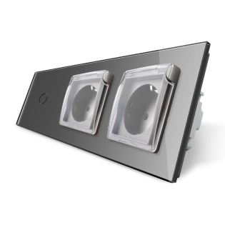 Сенсорный выключатель Двойная розетка с крышкой IP44 Livolo серый стекло (VL-C701/C7C2EUWF-15) Сенсорный выключатель Двойная розетка с крышкой IP44 Livolo серый стекло (VL-C701/C7C2EUWF-15)