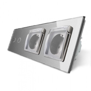 Сенсорный выключатель 2 канала Двойная розетка с крышкой IP44 Livolo серый стекло (VL-C702/C7C2EUWF-15) Сенсорный выключатель 2 канала Двойная розетка с крышкой IP44 Livolo серый стекло (VL-C702/C7C2EUWF-15)