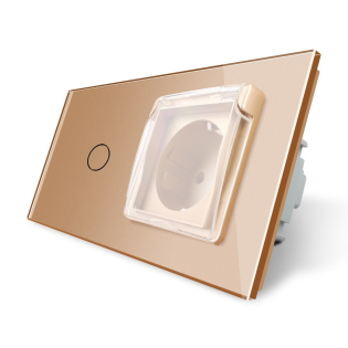 Сенсорный выключатель Розетка с крышкой IP44 Livolo золото стекло (VL-C701/C7C1EUWF-13)