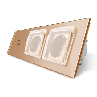 Сенсорный выключатель Двойная розетка с крышкой IP44 Livolo золото стекло (VL-C701/C7C2EUWF-13) Сенсорный выключатель Двойная розетка с крышкой IP44 Livolo золото стекло (VL-C701/C7C2EUWF-13)