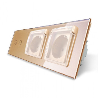 Сенсорный выключатель 2 канала Двойная розетка с крышкой IP44 Livolo золото стекло (VL-C702/C7C2EUWF-13) Сенсорный выключатель 2 канала Двойная розетка с крышкой IP44 Livolo золото стекло (VL-C702/C7C2EUWF-13)