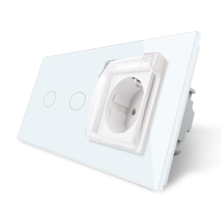 Сенсорный выключатель 2 канала Розетка с крышкой IP44 Livolo белый стекло (VL-C702/C7C1EUWF-11) Сенсорный выключатель 2 канала Розетка с крышкой IP44 Livolo белый стекло (VL-C702/C7C1EUWF-11)