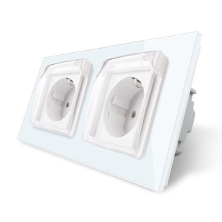 Розетка двойная с крышкой IP44 Livolo белый стекло (VL-C7C2EUWF-11) Розетка двойная с крышкой IP44 Livolo белый стекло (VL-C7C2EUWF-11)