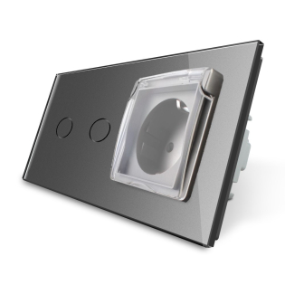 Сенсорный выключатель 2 канала Розетка с крышкой IP44 Livolo серый стекло (VL-C702/C7C1EUWF-15) Сенсорный выключатель 2 канала Розетка с крышкой IP44 Livolo серый стекло (VL-C702/C7C1EUWF-15)