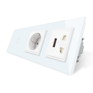 Сенсорный выключатель с двумя розетками и USB Livolo белый стекло (VL-C701C1EU1USBC1A-11) Сенсорный выключатель с двумя розетками и USB Livolo белый стекло (VL-C701C1EU1USBC1A-11)