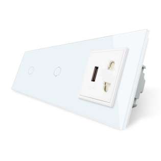 Сенсорный выключатель 2 канала (1-1) универсальная розетка и USB Livolo белый стекло (VL-C701/C701/C1A1USB-11) Сенсорный выключатель 2 канала (1-1) универсальная розетка и USB Livolo белый стекло (VL-C701/C701/C1A1USB-11)