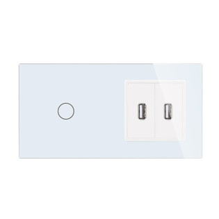 Сенсорный выключатель Livolo с USB розеткой белый стекло (VL-C701/2USB-11)