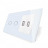 Сенсорный выключатель 2 канала Livolo с двумя USB розетками белый стекло (VL-C702/2USB-11)