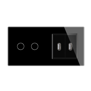 Сенсорный выключатель 2 канала Livolo с двумя USB розетками черный стекло (VL-C702/2USB-12) Сенсорный выключатель 2 канала Livolo с двумя USB розетками черный стекло (VL-C702/2USB-12)