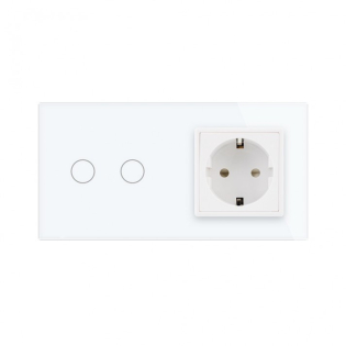 Сенсорный выключатель Livolo 2 канала с розеткой белый стекло (VL-C702/C7C1EU-11) Сенсорный выключатель Livolo 2 канала с розеткой белый стекло (VL-C702/C7C1EU-11)