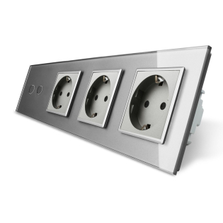 Сенсорный выключатель Livolo 2 канала 3 розетки серый стекло (VL-C702/C7C3EU-15) Сенсорный выключатель Livolo 2 канала 3 розетки серый стекло (VL-C702/C7C3EU-15)