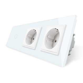 Сенсорный выключатель с двумя розетками Livolo белый стекло (VL-C701/C7C2EU-11) Сенсорный выключатель с двумя розетками Livolo белый стекло (VL-C701/C7C2EU-11)