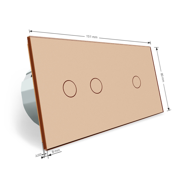 Сенсорный выключатель Livolo 3 канала (1-2) золото стекло (VL-C701/C702-13)
