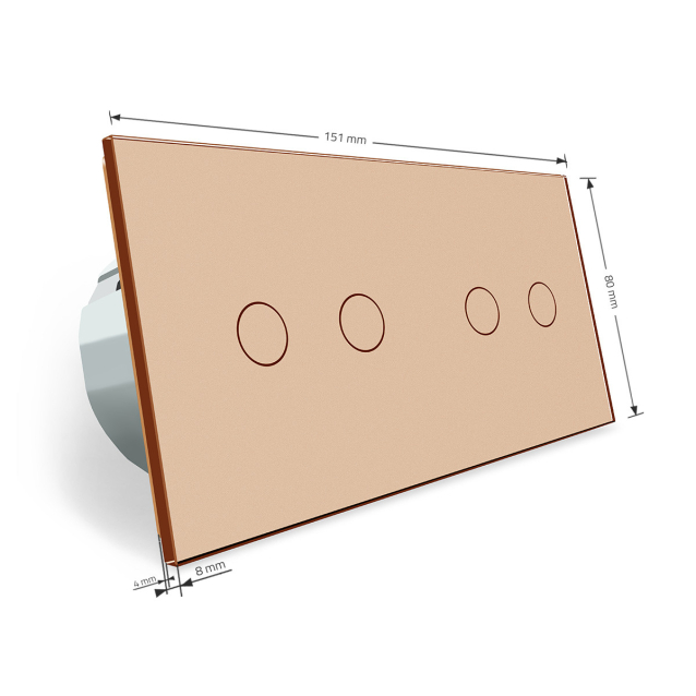 Сенсорный выключатель Livolo 4 канала (2-2) золото стекло (VL-C702/C702-13)