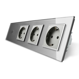 Сенсорный выключатель с тремя розетками Livolo серый стекло (VL-C701/C7C3EU-15) Сенсорный выключатель с тремя розетками Livolo серый стекло (VL-C701/C7C3EU-15)