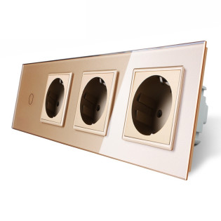 Сенсорный выключатель с тремя розетками Livolo золото стекло (VL-C701/C7C3EU-13) Сенсорный выключатель с тремя розетками Livolo золото стекло (VL-C701/C7C3EU-13)