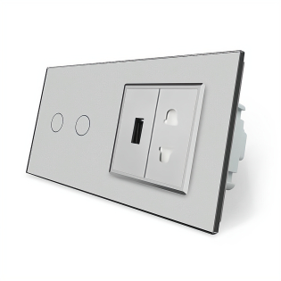Сенсорный выключатель 2 сенсора 1 USB 1 розетка универсальная серый стекло Livolo (VL-C702/C7USBC1A-15) Сенсорный выключатель 2 сенсора 1 USB 1 розетка универсальная серый стекло Livolo (VL-C702/C7USBC1A-15)