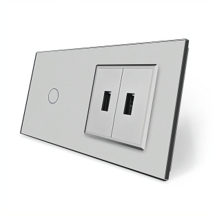Сенсорный выключатель 1 сенсор 2 USB серый стекло Livolo (VL-C701/2USB-15) Сенсорный выключатель 1 сенсор 2 USB серый стекло Livolo (VL-C701/2USB-15)