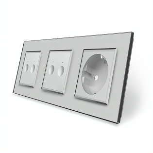 Сенсорный выключатель Sense 4 сенсора (2-2) 1 розетка серый стекло Livolo (VL-C7FC2/FC2/FCTC16A-6IP)