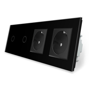 Сенсорный выключатель 2 сенсора 2 розетки Livolo черный стекло (VL-C701/C701/C7C2EU-12) Сенсорный выключатель 2 сенсора 2 розетки Livolo черный стекло (VL-C701/C701/C7C2EU-12)