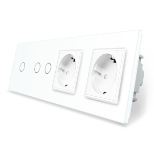 Сенсорный выключатель 3 сенсора 2 розетки Livolo белый стекло (VL-C701/C702/C7C2EU-11) Сенсорный выключатель 3 сенсора 2 розетки Livolo белый стекло (VL-C701/C702/C7C2EU-11)