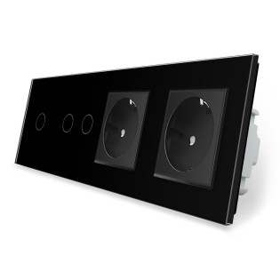 Сенсорный выключатель 3 сенсора 2 розетки Livolo черный стекло (VL-C701/C702/C7C2EU-12) Сенсорный выключатель 3 сенсора 2 розетки Livolo черный стекло (VL-C701/C702/C7C2EU-12)