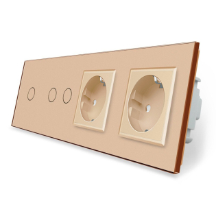 Сенсорный выключатель 3 сенсора 2 розетки Livolo золото стекло (VL-C701/C702/C7C2EU-13) Сенсорный выключатель 3 сенсора 2 розетки Livolo золото стекло (VL-C701/C702/C7C2EU-13)