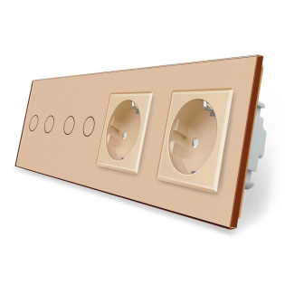 Сенсорный выключатель 4 сенсора 2 розетки Livolo золото стекло (VL-C702/C702/C7C2EU-13) Сенсорный выключатель 4 сенсора 2 розетки Livolo золото стекло (VL-C702/C702/C7C2EU-13)