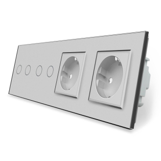 Сенсорный выключатель 4 сенсора 2 розетки Livolo серый стекло (VL-C702/C702/C7C2EU-15) Сенсорный выключатель 4 сенсора 2 розетки Livolo серый стекло (VL-C702/C702/C7C2EU-15)