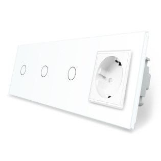 Сенсорный выключатель 3 сенсора 1 розетка Livolo белый стекло (VL-C701/C701/C701/C7C1EU-11) Сенсорный выключатель 3 сенсора 1 розетка Livolo белый стекло (VL-C701/C701/C701/C7C1EU-11)