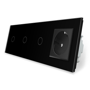 Сенсорный выключатель 3 сенсора 1 розетка Livolo черный стекло (VL-C701/C701/C701/C7C1EU-12) Сенсорный выключатель 3 сенсора 1 розетка Livolo черный стекло (VL-C701/C701/C701/C7C1EU-12)
