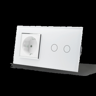 Сенсорный выключатель Livolo 2 канала с розеткой белый хром стекло (VL-C702/C7C1EU-11C) Сенсорный выключатель Livolo 2 канала с розеткой белый хром стекло (VL-C702/C7C1EU-11C)