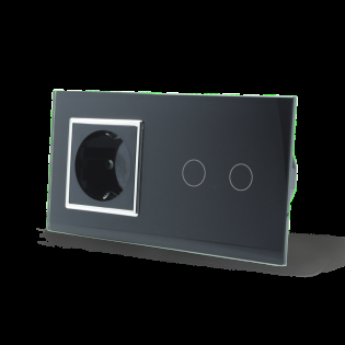 Сенсорный выключатель Livolo 2 канала с розеткой черный хром стекло (VL-C702/C7C1EU-12C) Сенсорный выключатель Livolo 2 канала с розеткой черный хром стекло (VL-C702/C7C1EU-12C)