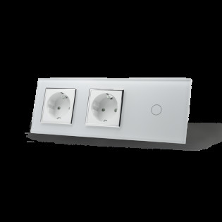 Сенсорный выключатель с двумя розетками Livolo белый хром стекло (VL-C701/C7C2EU-11C) Сенсорный выключатель с двумя розетками Livolo белый хром стекло (VL-C701/C7C2EU-11C)