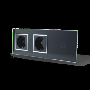 Сенсорный выключатель с двумя розетками Livolo черный хром стекло (VL-C701/C7C2EU-12C) Сенсорный выключатель с двумя розетками Livolo черный хром стекло (VL-C701/C7C2EU-12C)