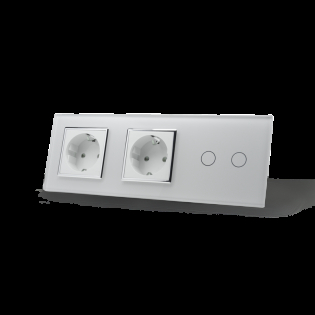 Сенсорный выключатель Livolo 2 канала 2 розетки белый хром стекло (VL-C702/C7C2EU-11C) Сенсорный выключатель Livolo 2 канала 2 розетки белый хром стекло (VL-C702/C7C2EU-11C)