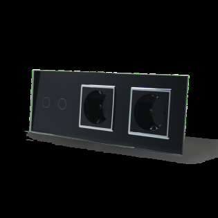 Сенсорный выключатель Livolo 2 канала 2 розетки черный хром стекло (VL-C702/C7C2EU-12C) Сенсорный выключатель Livolo 2 канала 2 розетки черный хром стекло (VL-C702/C7C2EU-12C)