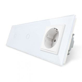 Сенсорный выключатель Livolo 2 канала (1-1) с розеткой белый стекло (VL-C701/C701/C7C1EU-11) Сенсорный выключатель Livolo 2 канала (1-1) с розеткой белый стекло (VL-C701/C701/C7C1EU-11)
