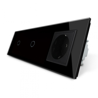 Сенсорный выключатель Livolo 2 канала (1-1) с розеткой черный стекло (VL-C701/C701/C7C1EU-12) Сенсорный выключатель Livolo 2 канала (1-1) с розеткой черный стекло (VL-C701/C701/C7C1EU-12)