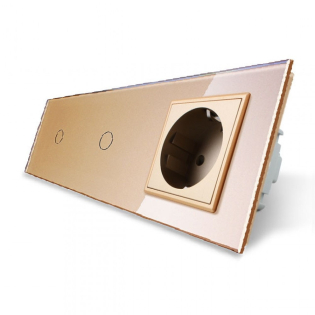 Сенсорный выключатель Livolo 2 канала (1-1) с розеткой золото стекло (VL-C701/C701/C7C1EU-13) Сенсорный выключатель Livolo 2 канала (1-1) с розеткой золото стекло (VL-C701/C701/C7C1EU-13)