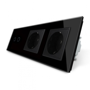 Сенсорный выключатель Livolo 2 канала 2 розетки черный стекло (VL-C702/C7C2EU-12) Сенсорный выключатель Livolo 2 канала 2 розетки черный стекло (VL-C702/C7C2EU-12)