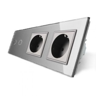 Сенсорный выключатель Livolo 2 канала 2 розетки серый стекло (VL-C702/C7C2EU-15) Сенсорный выключатель Livolo 2 канала 2 розетки серый стекло (VL-C702/C7C2EU-15)