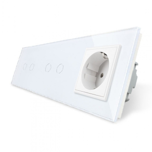 Сенсорный выключатель Livolo 4 канала (2-2) с розеткой белый стекло (VL-C702/C702/C7C1EU-11) Сенсорный выключатель Livolo 4 канала (2-2) с розеткой белый стекло (VL-C702/C702/C7C1EU-11)