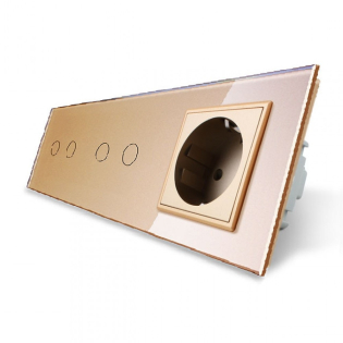 Сенсорный выключатель Livolo 4 канала (2-2) с розеткой золото стекло (VL-C702/C702/C7C1EU-13) Сенсорный выключатель Livolo 4 канала (2-2) с розеткой золото стекло (VL-C702/C702/C7C1EU-13)