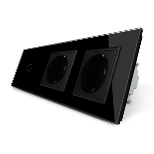 Сенсорный выключатель с двумя розетками Livolo черный стекло (VL-C701/C7C2EU-12) Сенсорный выключатель с двумя розетками Livolo черный стекло (VL-C701/C7C2EU-12)