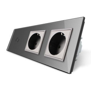 Сенсорный выключатель с двумя розетками Livolo серый стекло (VL-C701/C7C2EU-15) Сенсорный выключатель с двумя розетками Livolo серый стекло (VL-C701/C7C2EU-15)