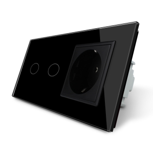 Сенсорный выключатель Livolo 2 канала с розеткой черный стекло (VL-C702/C7C1EU-12) Сенсорный выключатель Livolo 2 канала с розеткой черный стекло (VL-C702/C7C1EU-12)