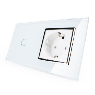 Сенсорный выключатель с розеткой Livolo белый хром стекло (VL-C701/C7C1EU-11C) Сенсорный выключатель с розеткой Livolo белый хром стекло (VL-C701/C7C1EU-11C)